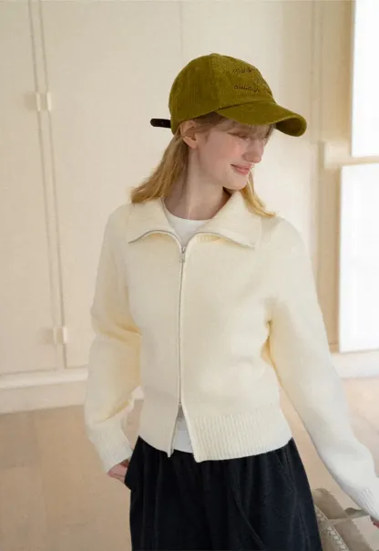 Zip Front Collar Ribbed Knit Sweater