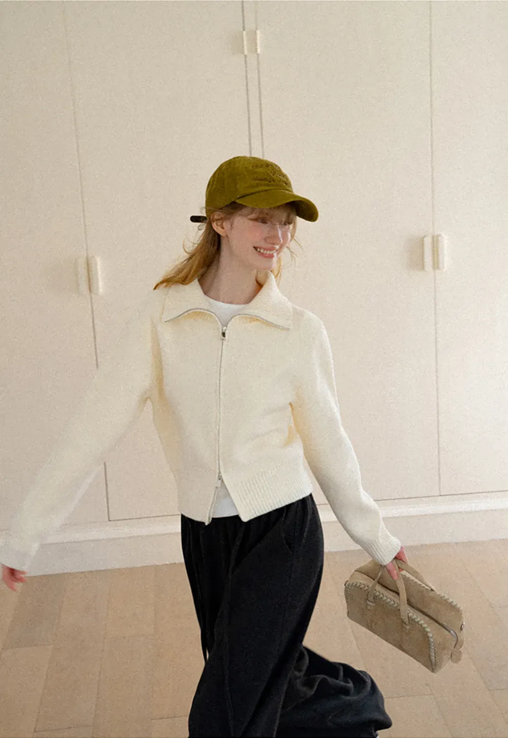 Zip Front Collar Ribbed Knit Sweater