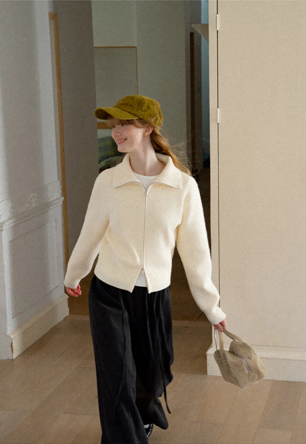 Zip Front Collar Ribbed Knit Sweater