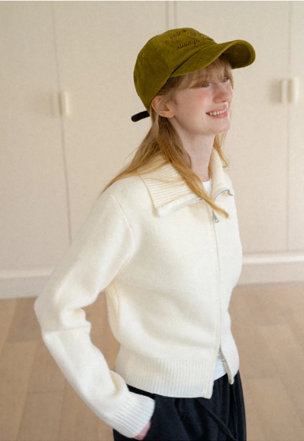 Zip Front Collar Ribbed Knit Sweater