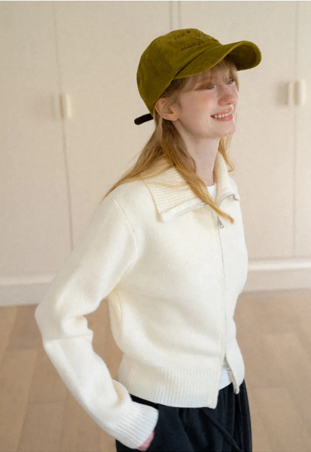 Zip Front Collar Ribbed Knit Sweater