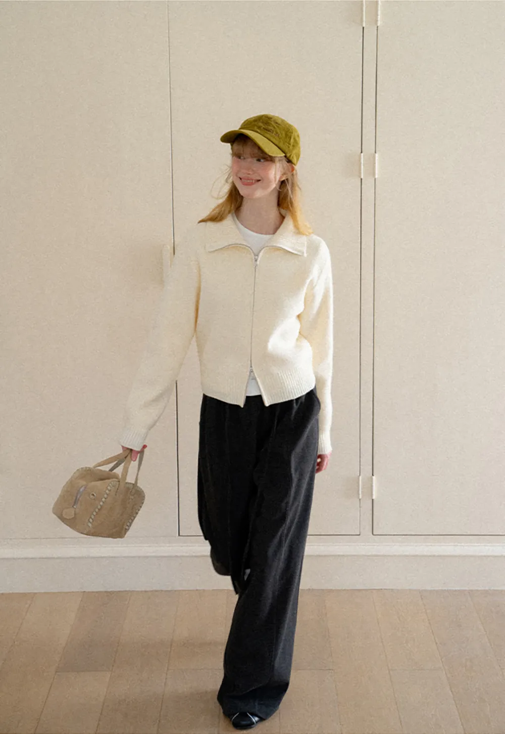 Zip Front Collar Ribbed Knit Sweater