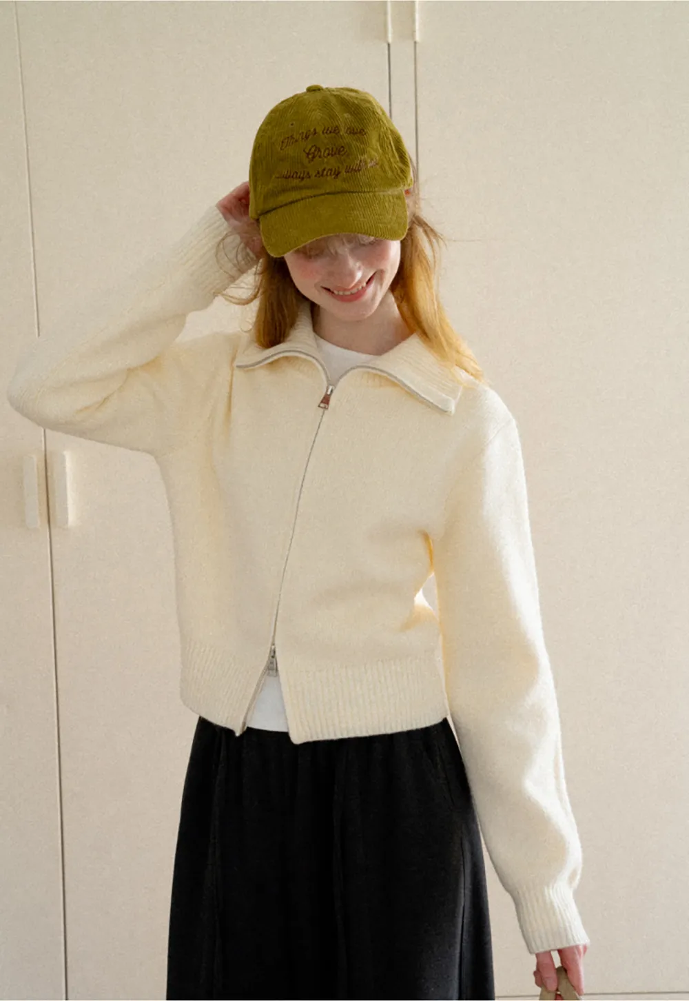 Zip Front Collar Ribbed Knit Sweater