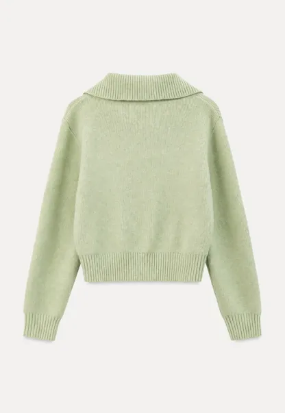 Zip Front Collar Ribbed Knit Sweater