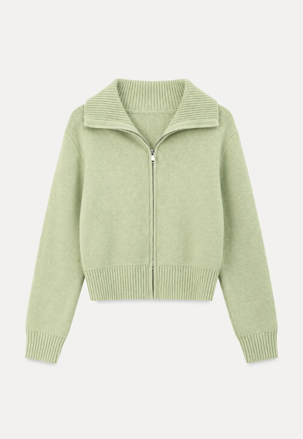 Zip Front Collar Ribbed Knit Sweater