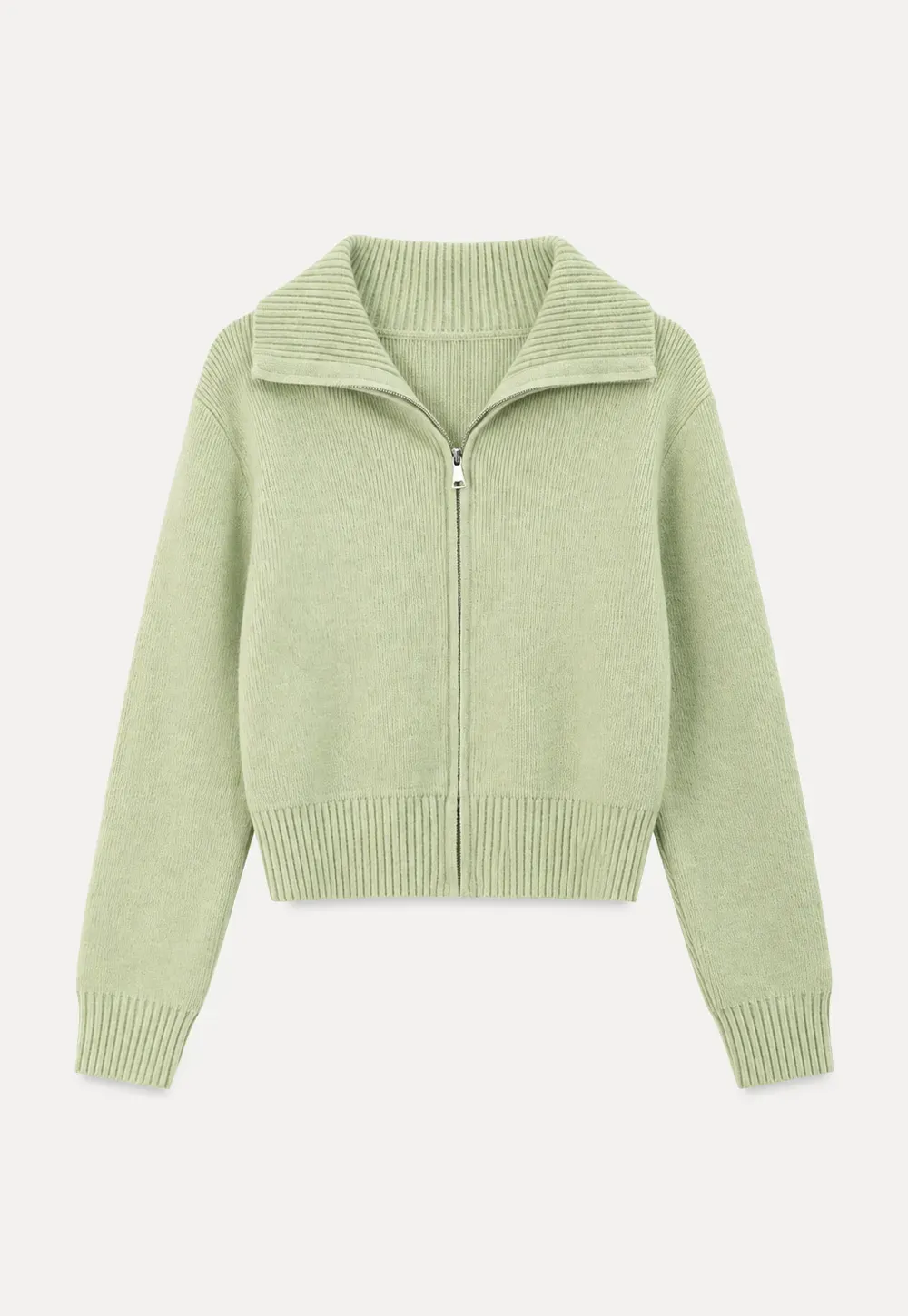 Zip Front Collar Ribbed Knit Sweater