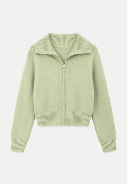 Zip Front Collar Ribbed Knit Sweater