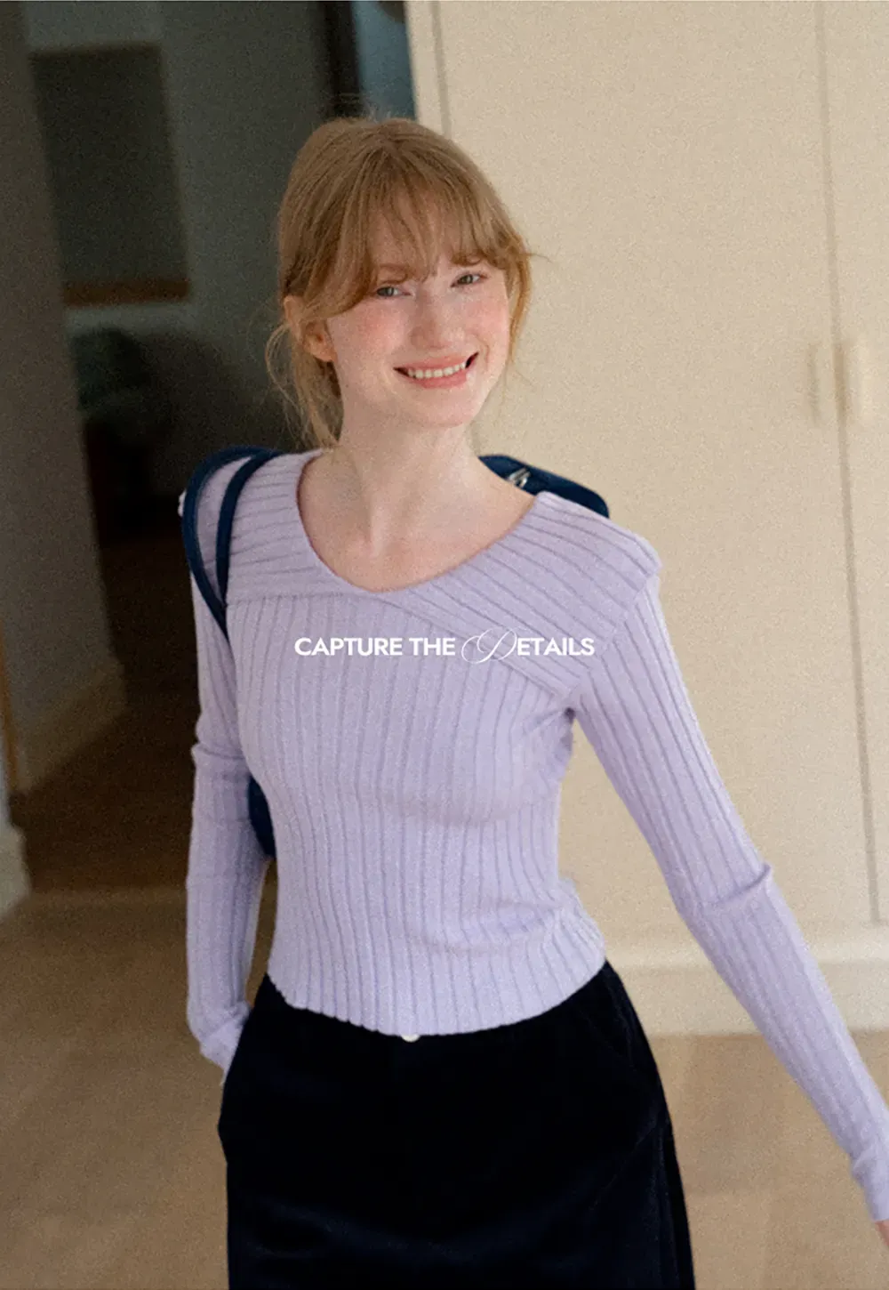 Asymmetrical Collar Ribbed Knit Sweater