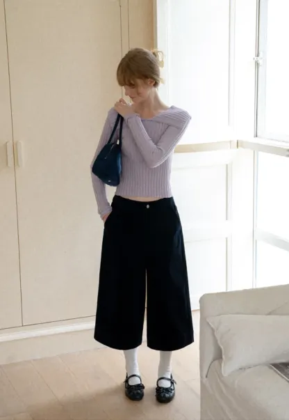 Asymmetrical Collar Ribbed Knit Sweater