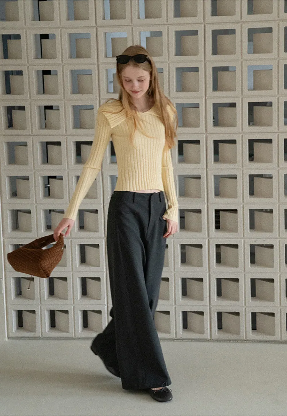 Asymmetrical Collar Ribbed Knit Sweater