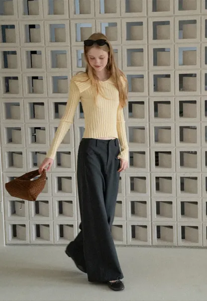 Asymmetrical Collar Ribbed Knit Sweater