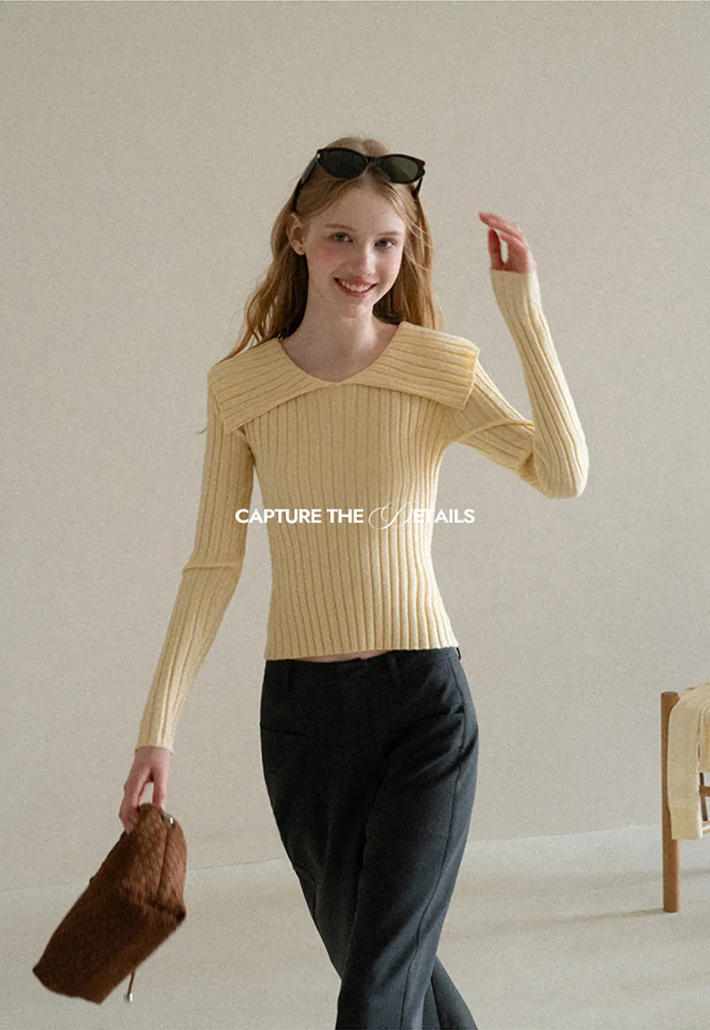 Asymmetrical Collar Ribbed Knit Sweater