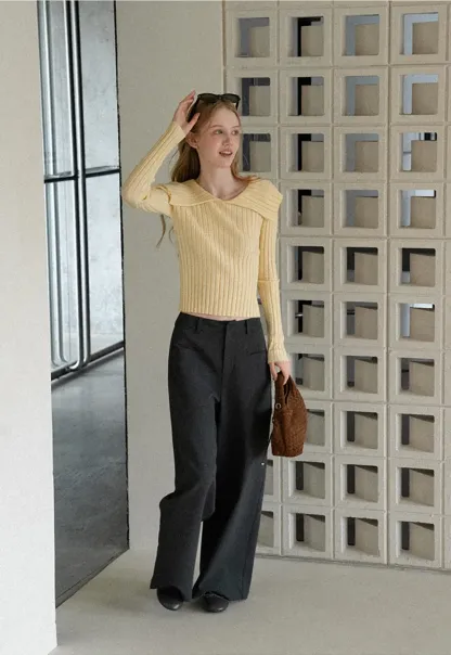 Asymmetrical Collar Ribbed Knit Sweater