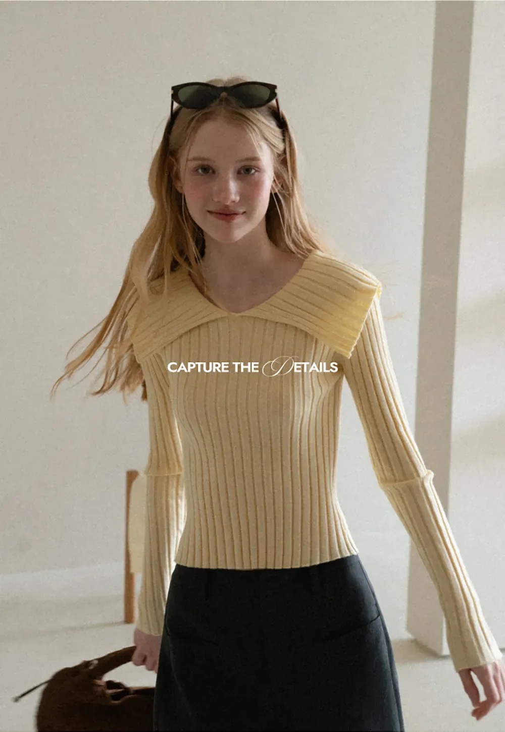 Asymmetrical Collar Ribbed Knit Sweater