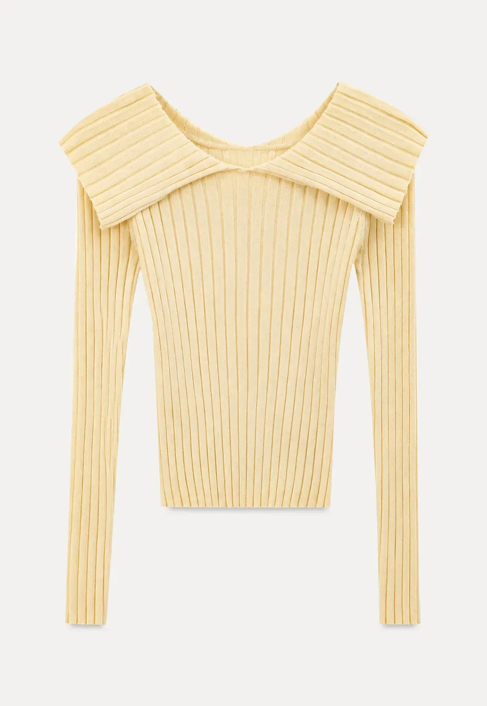 Asymmetrical Collar Ribbed Knit Sweater