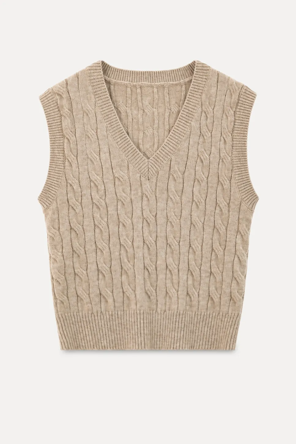 Cable Knit V Neck Sleeveless Sweater