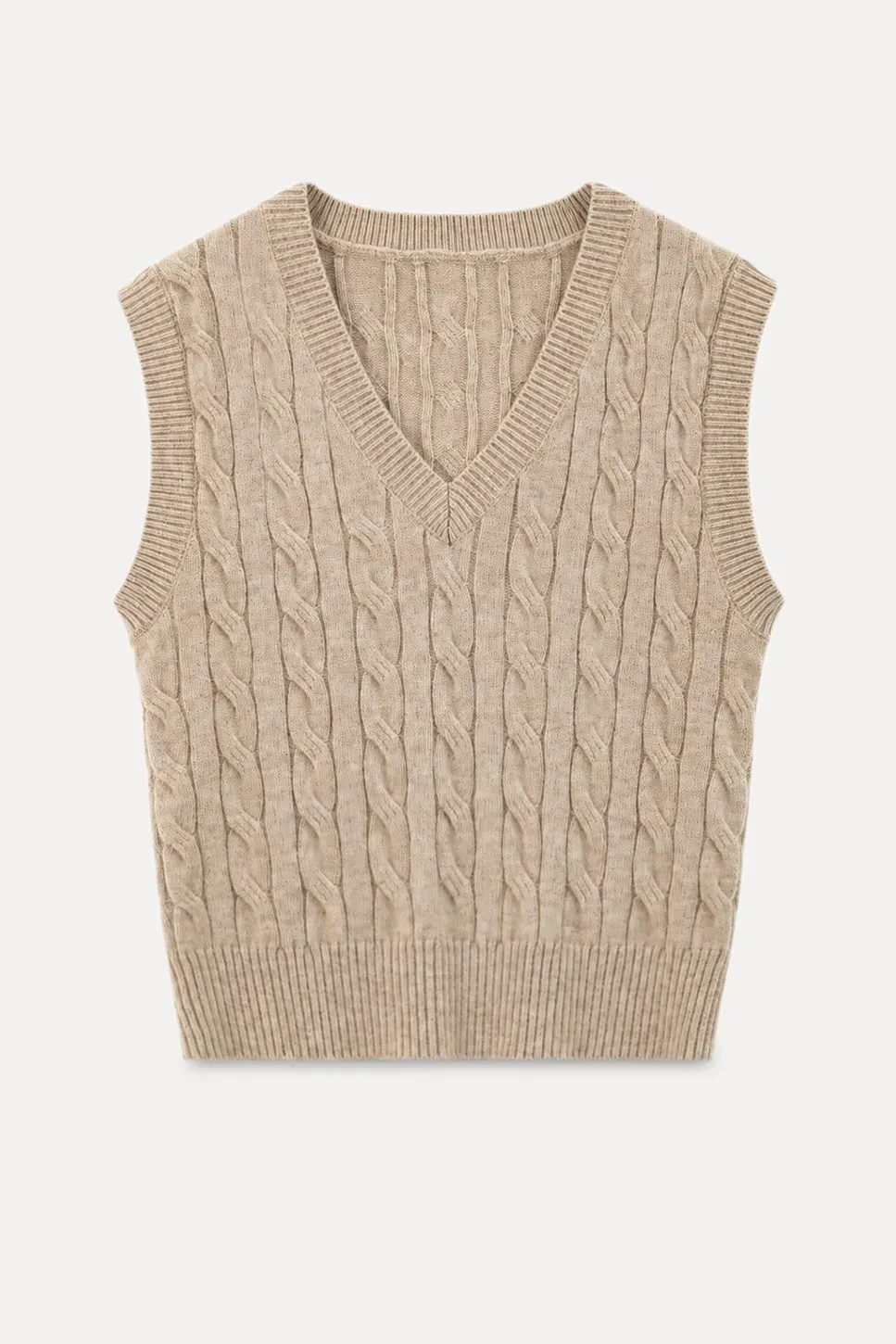 Cable Knit V Neck Sleeveless Sweater