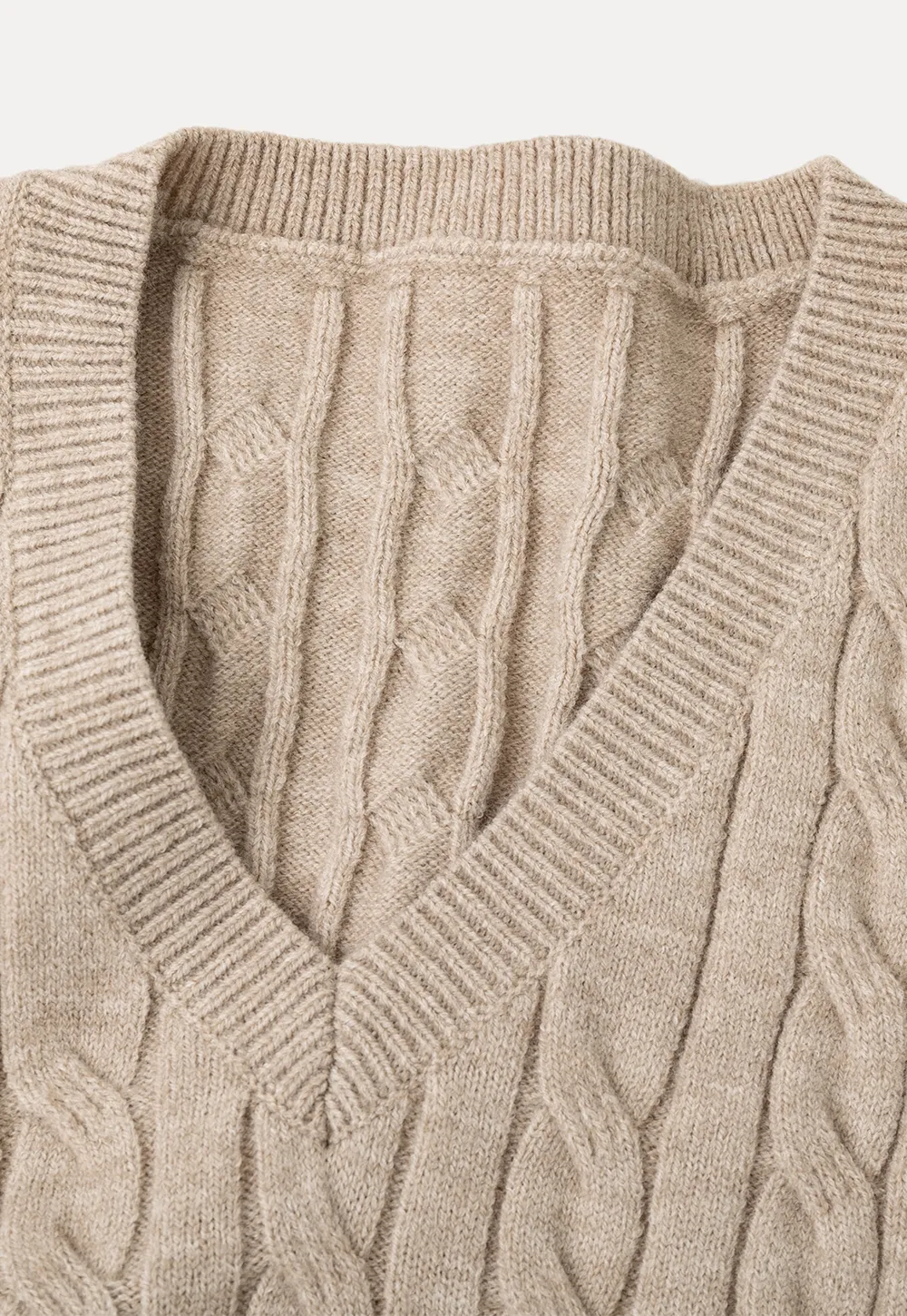 Cable Knit V Neck Sleeveless Sweater