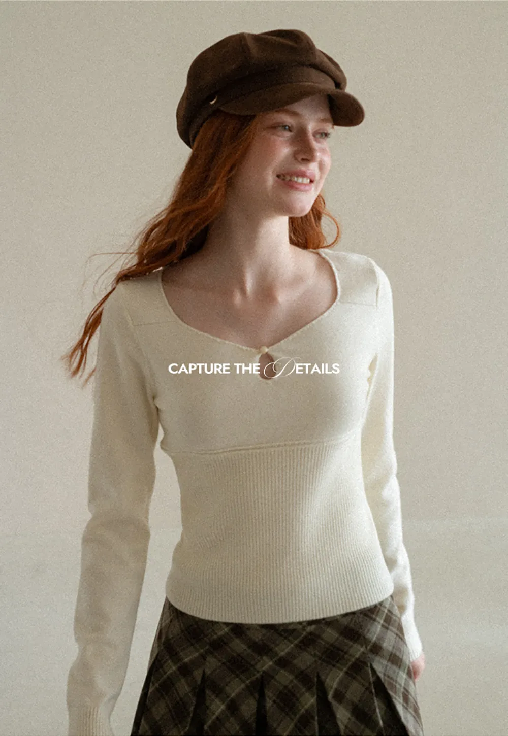 V Neck Ribbed Knit Sweater with Keyhole Detail