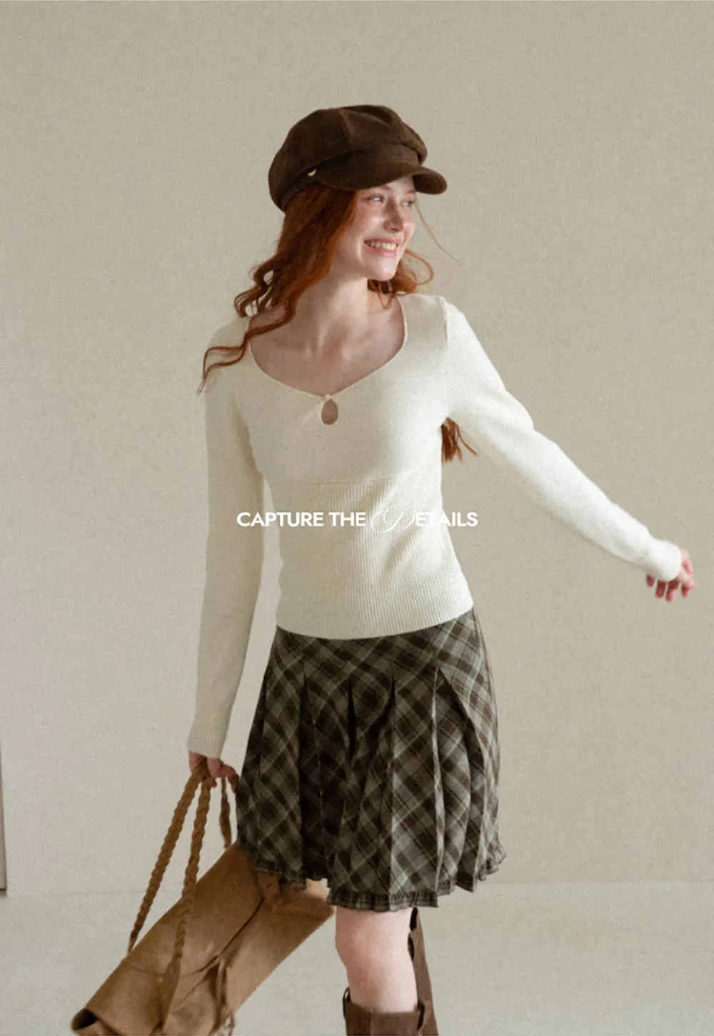 V Neck Ribbed Knit Sweater with Keyhole Detail