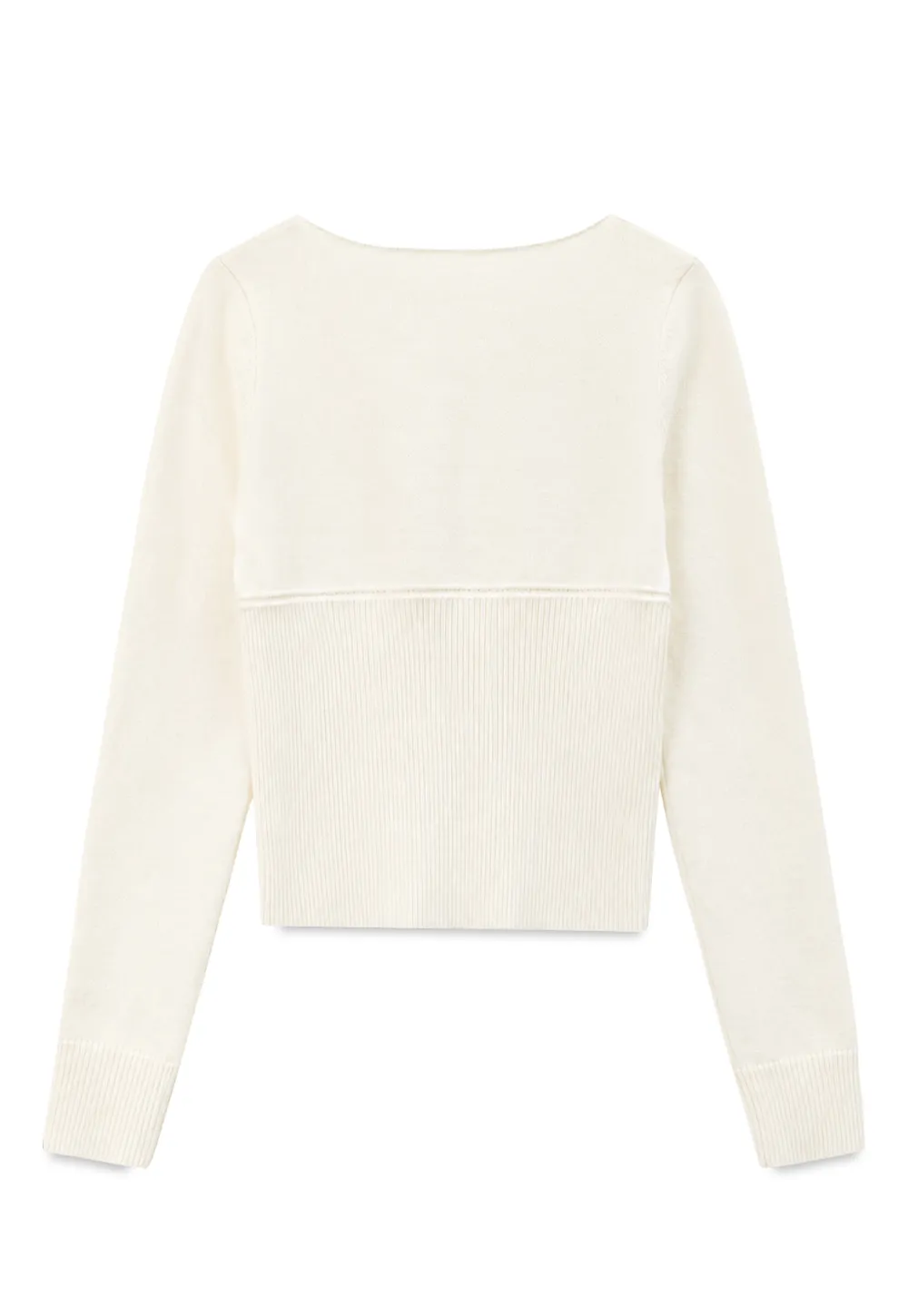 V Neck Ribbed Knit Sweater with Keyhole Detail