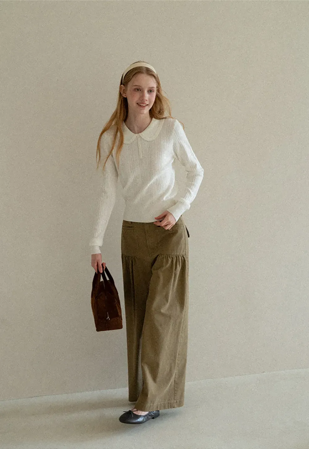 Peter Pan Collar Ribbed Knit Sweater