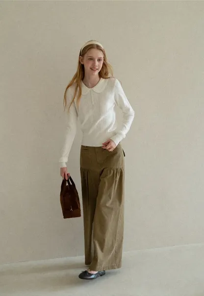 Peter Pan Collar Ribbed Knit Sweater