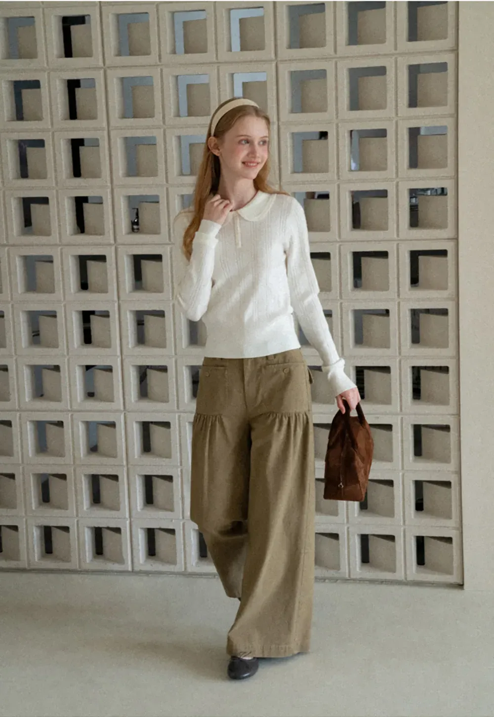 Peter Pan Collar Ribbed Knit Sweater