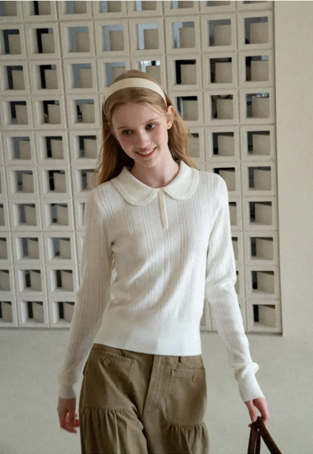 Peter Pan Collar Ribbed Knit Sweater