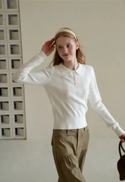 Peter Pan Collar Ribbed Knit Sweater
