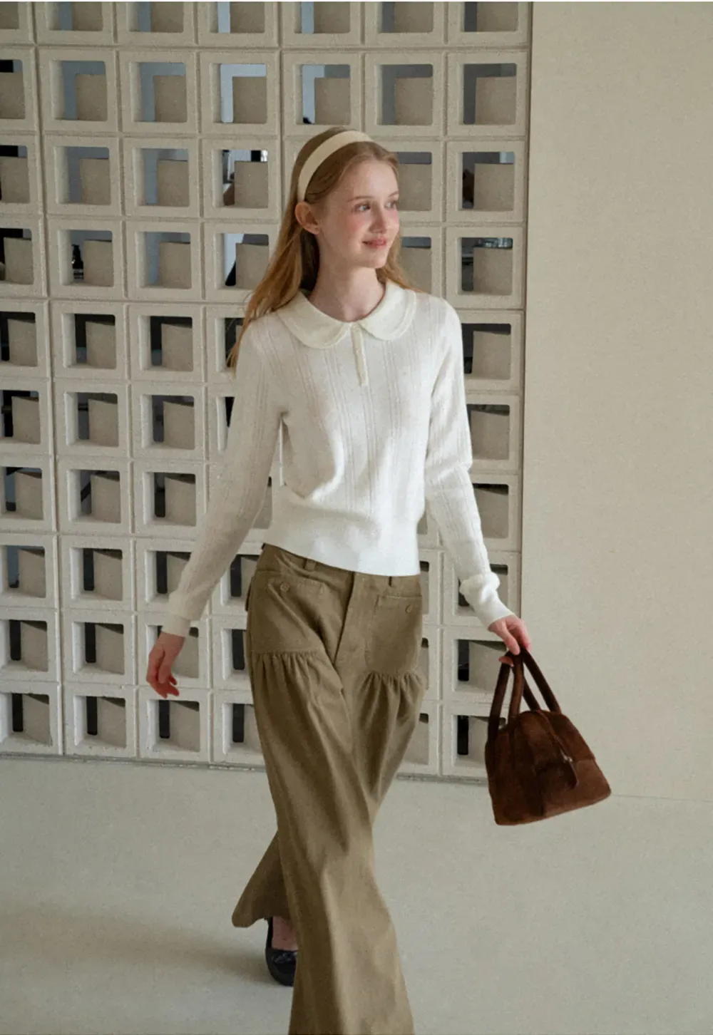 Peter Pan Collar Ribbed Knit Sweater