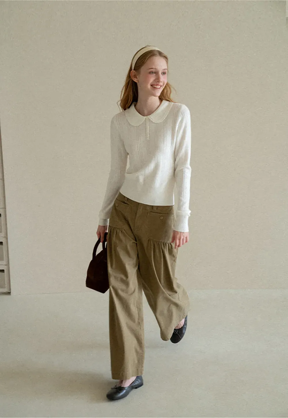 Peter Pan Collar Ribbed Knit Sweater