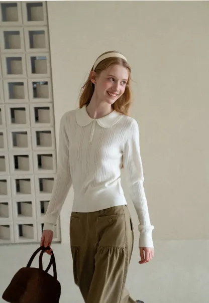 Peter Pan Collar Ribbed Knit Sweater