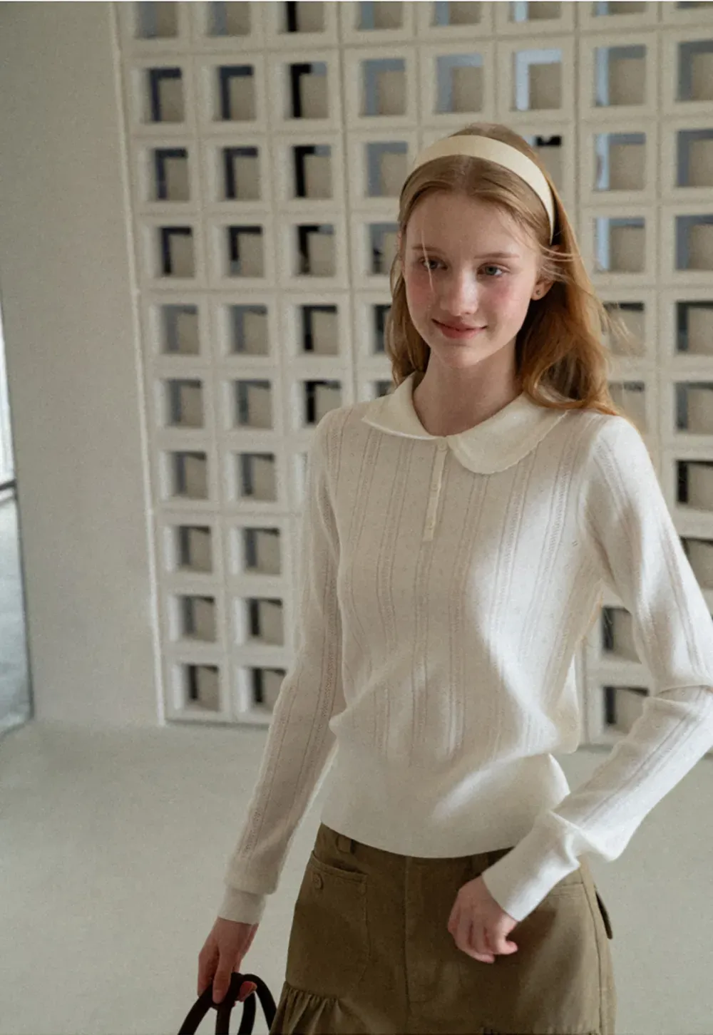 Peter Pan Collar Ribbed Knit Sweater