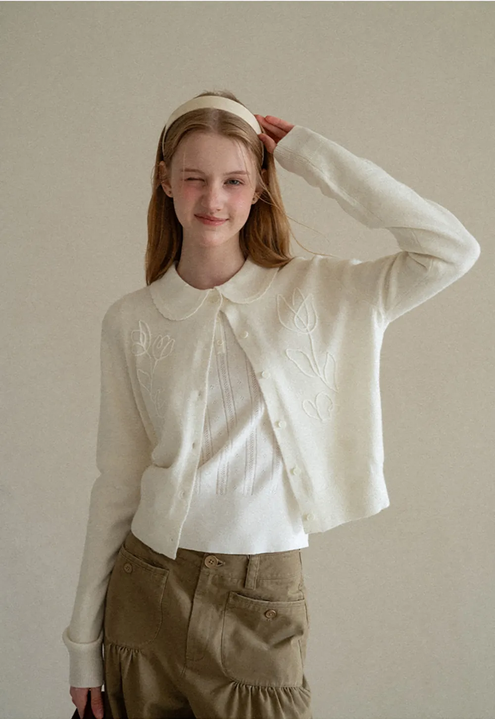 Peter Pan Collar Ribbed Knit Sweater