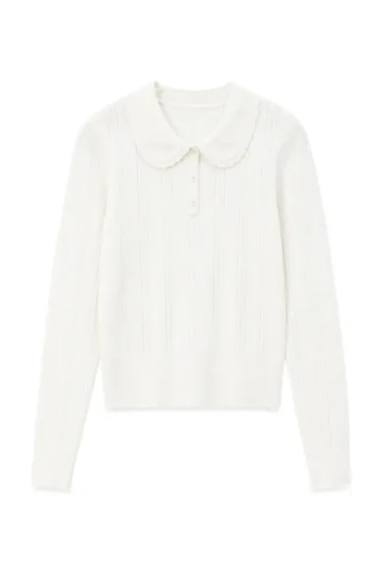 Peter Pan Collar Ribbed Knit Sweater