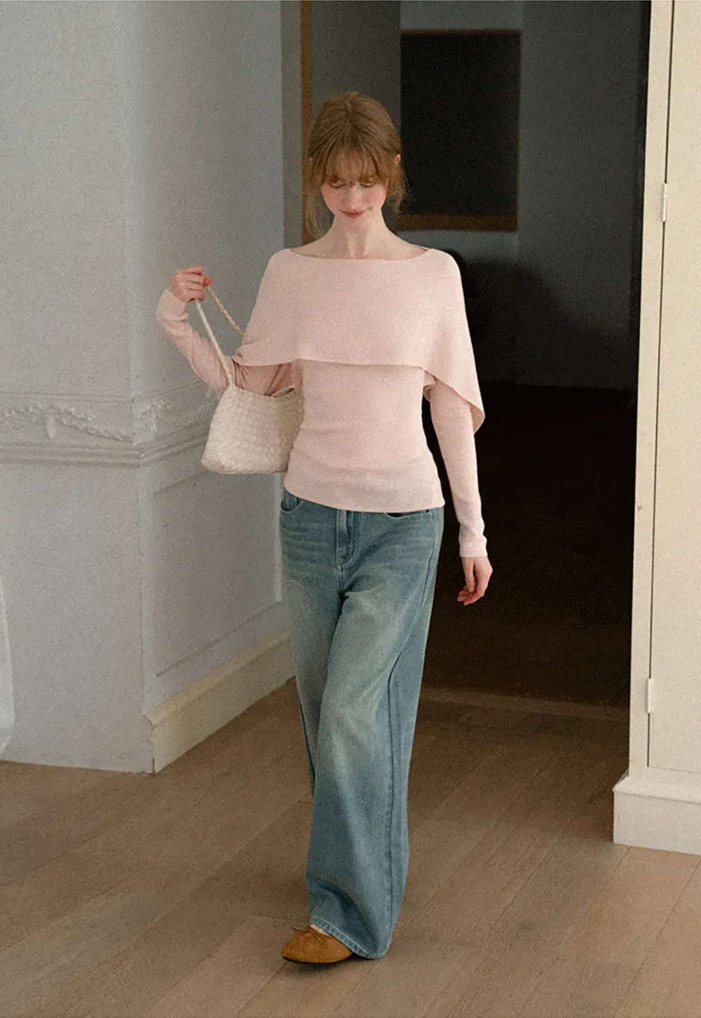Asymmetrical Draped Shoulder Woolen Knit Sweater