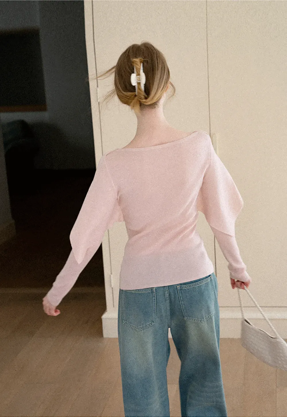 Asymmetrical Draped Shoulder Woolen Knit Sweater