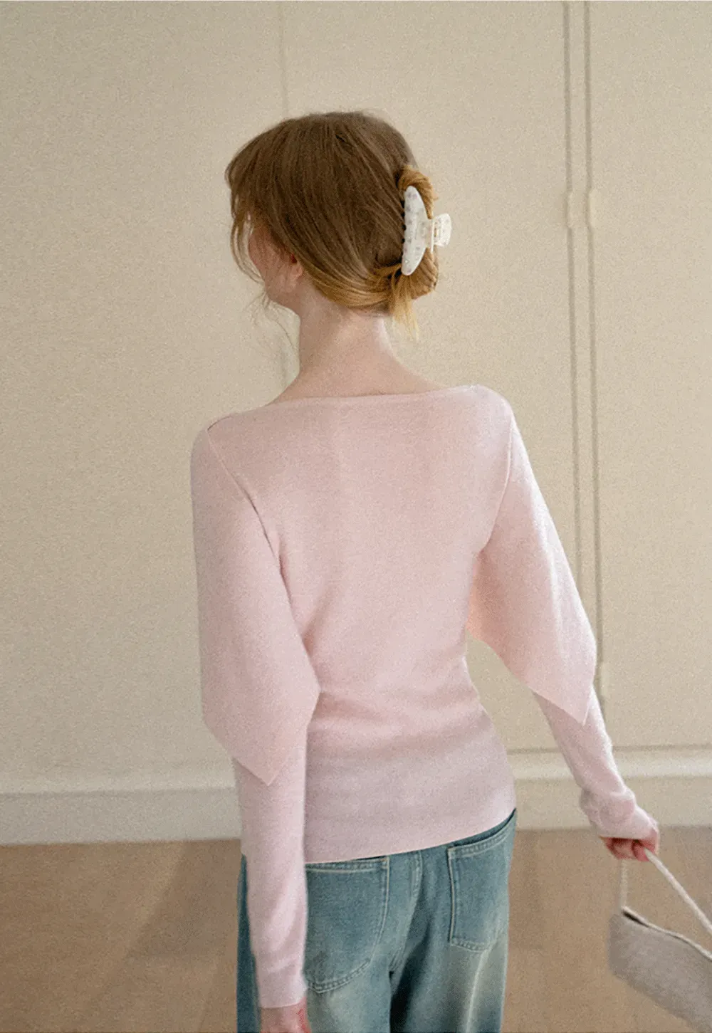 Asymmetrical Draped Shoulder Woolen Knit Sweater