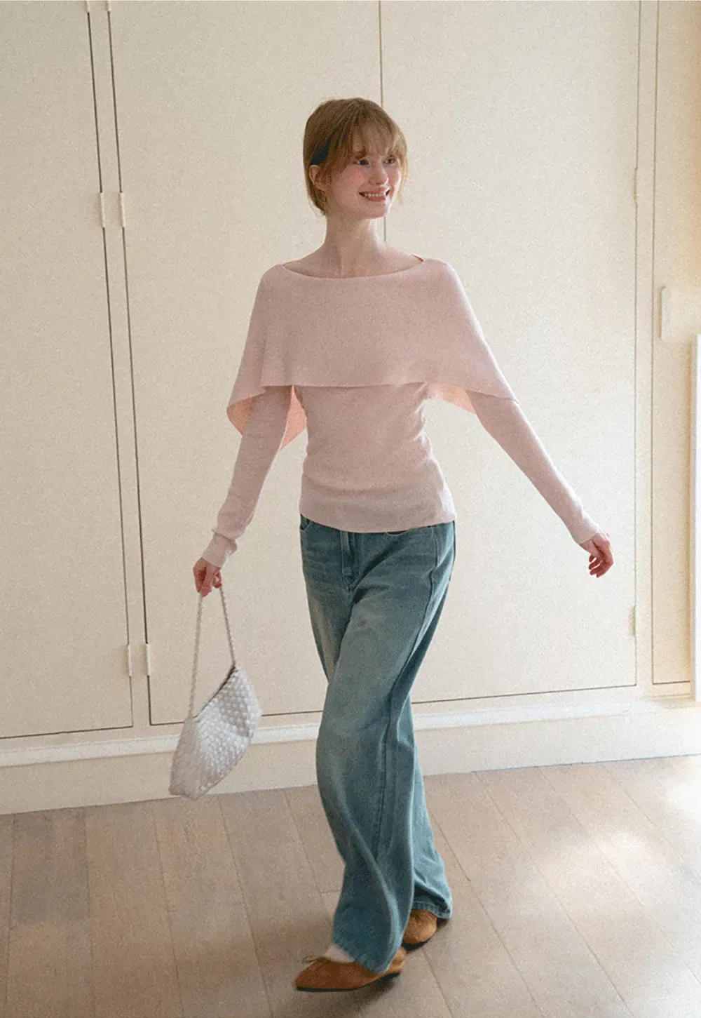 Asymmetrical Draped Shoulder Woolen Knit Sweater