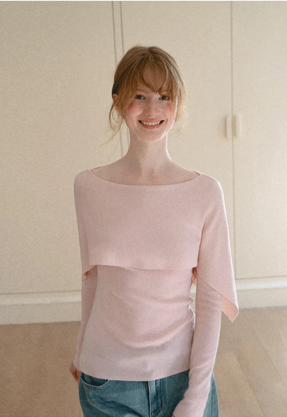 Asymmetrical Draped Shoulder Woolen Knit Sweater