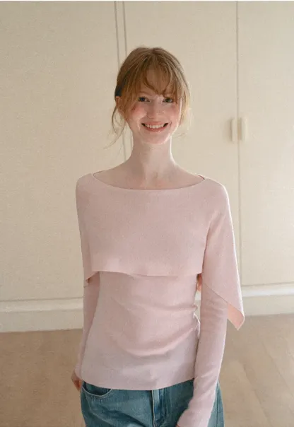 Asymmetrical Draped Shoulder Woolen Knit Sweater