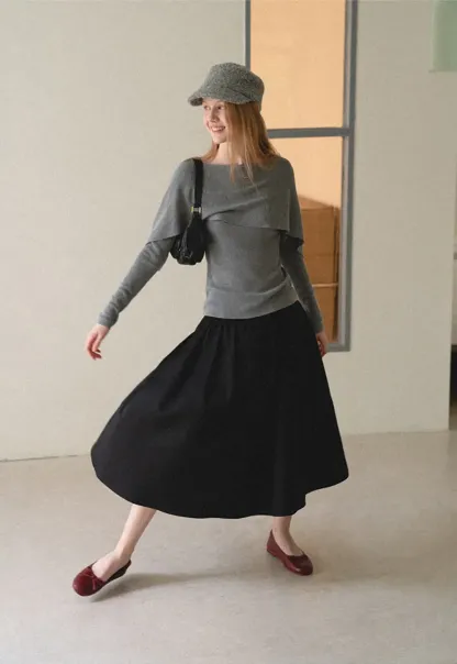 Asymmetrical Draped Shoulder Woolen Knit Sweater