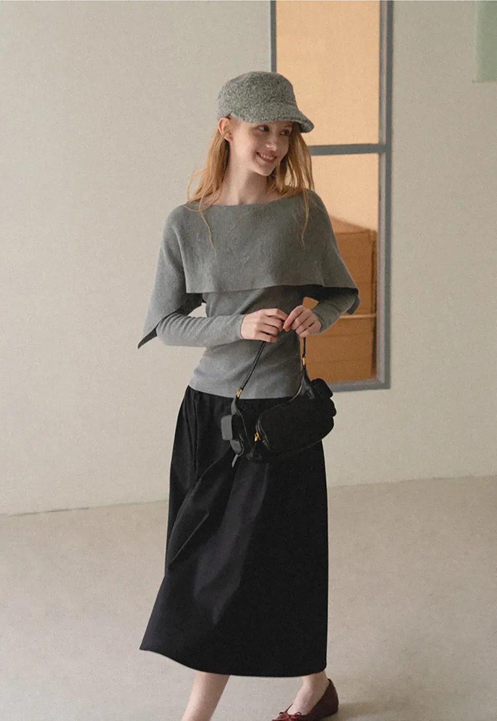 Asymmetrical Draped Shoulder Woolen Knit Sweater