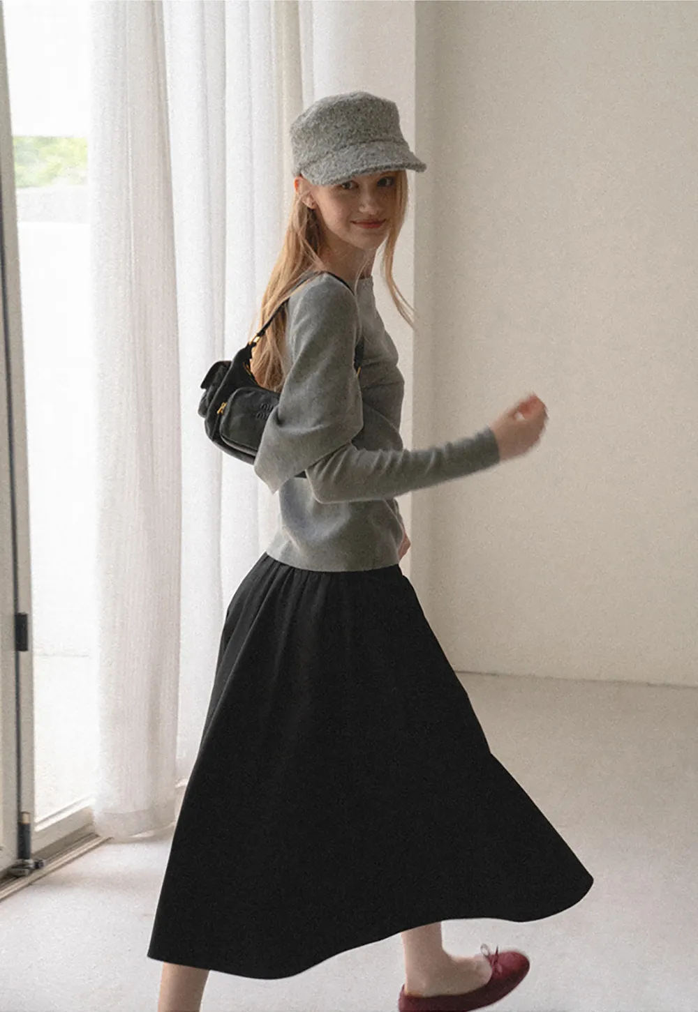 Asymmetrical Draped Shoulder Woolen Knit Sweater