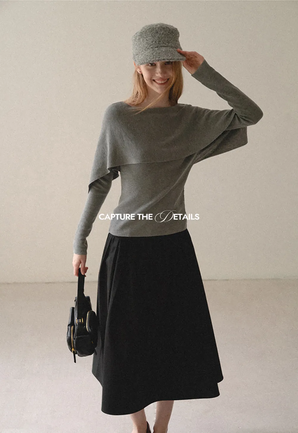 Asymmetrical Draped Shoulder Woolen Knit Sweater