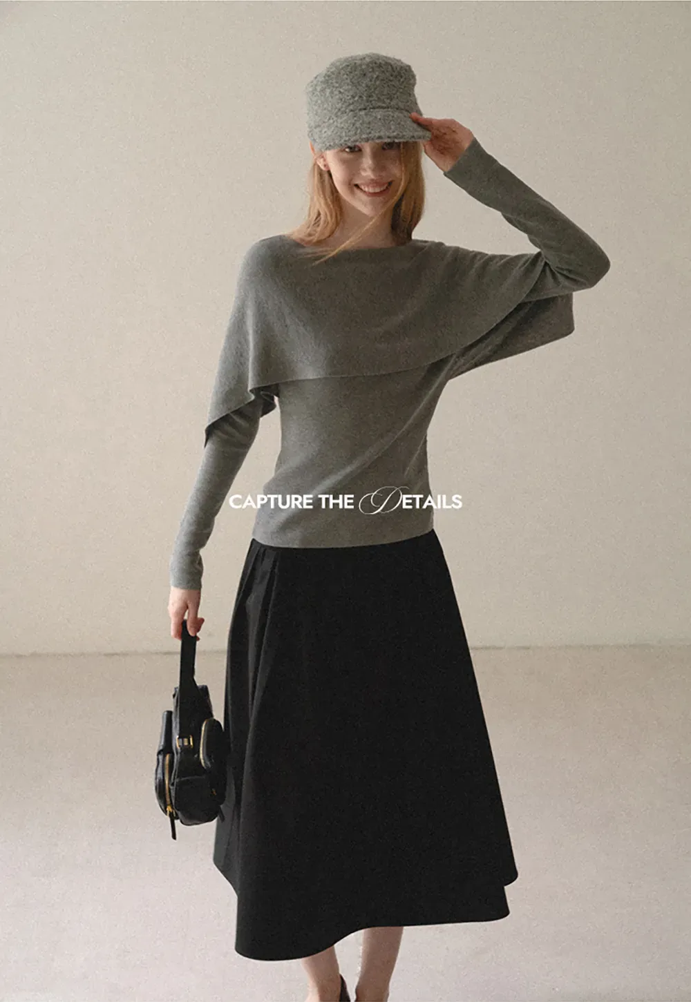 Asymmetrical Draped Shoulder Woolen Knit Sweater