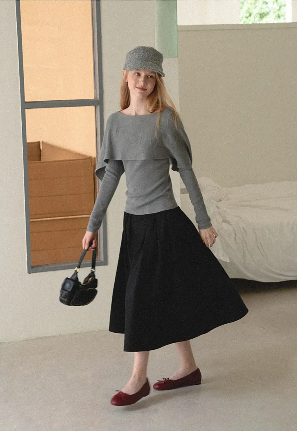 Asymmetrical Draped Shoulder Woolen Knit Sweater