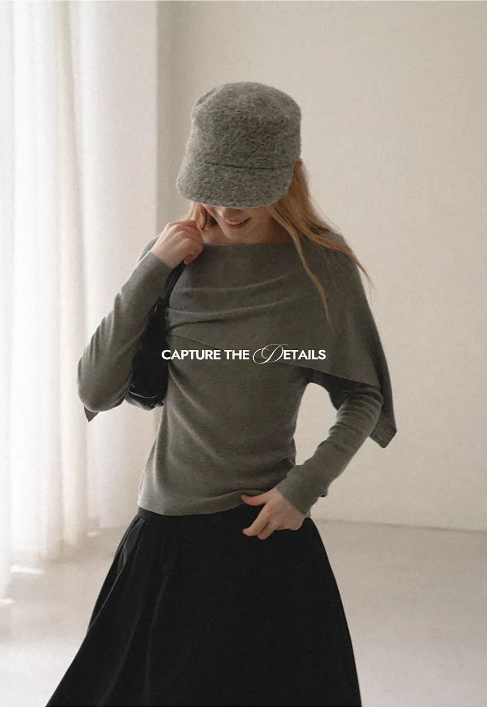 Asymmetrical Draped Shoulder Woolen Knit Sweater