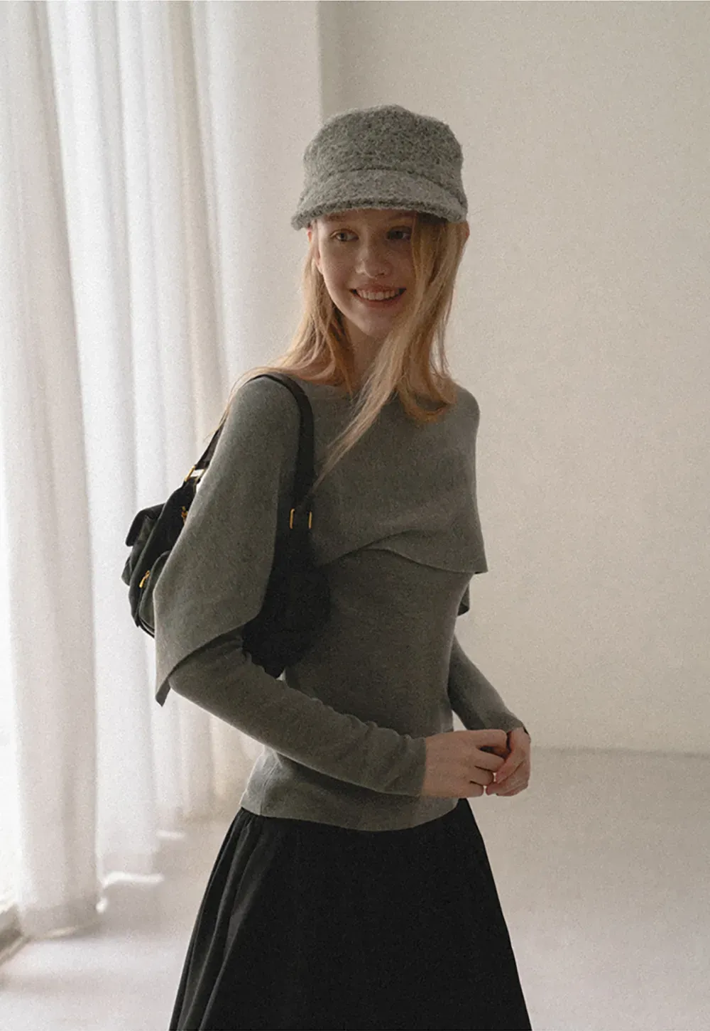 Asymmetrical Draped Shoulder Woolen Knit Sweater